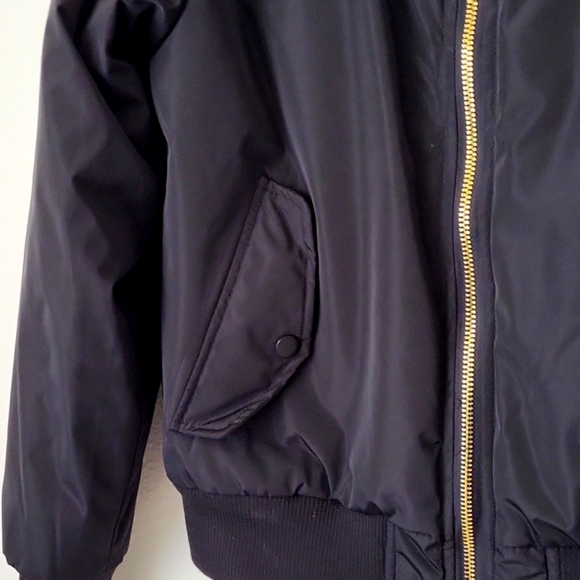 Black Bomber Jacket Gold Zipper Yellow Liner Fresh Laundry - Picture 4 of 11